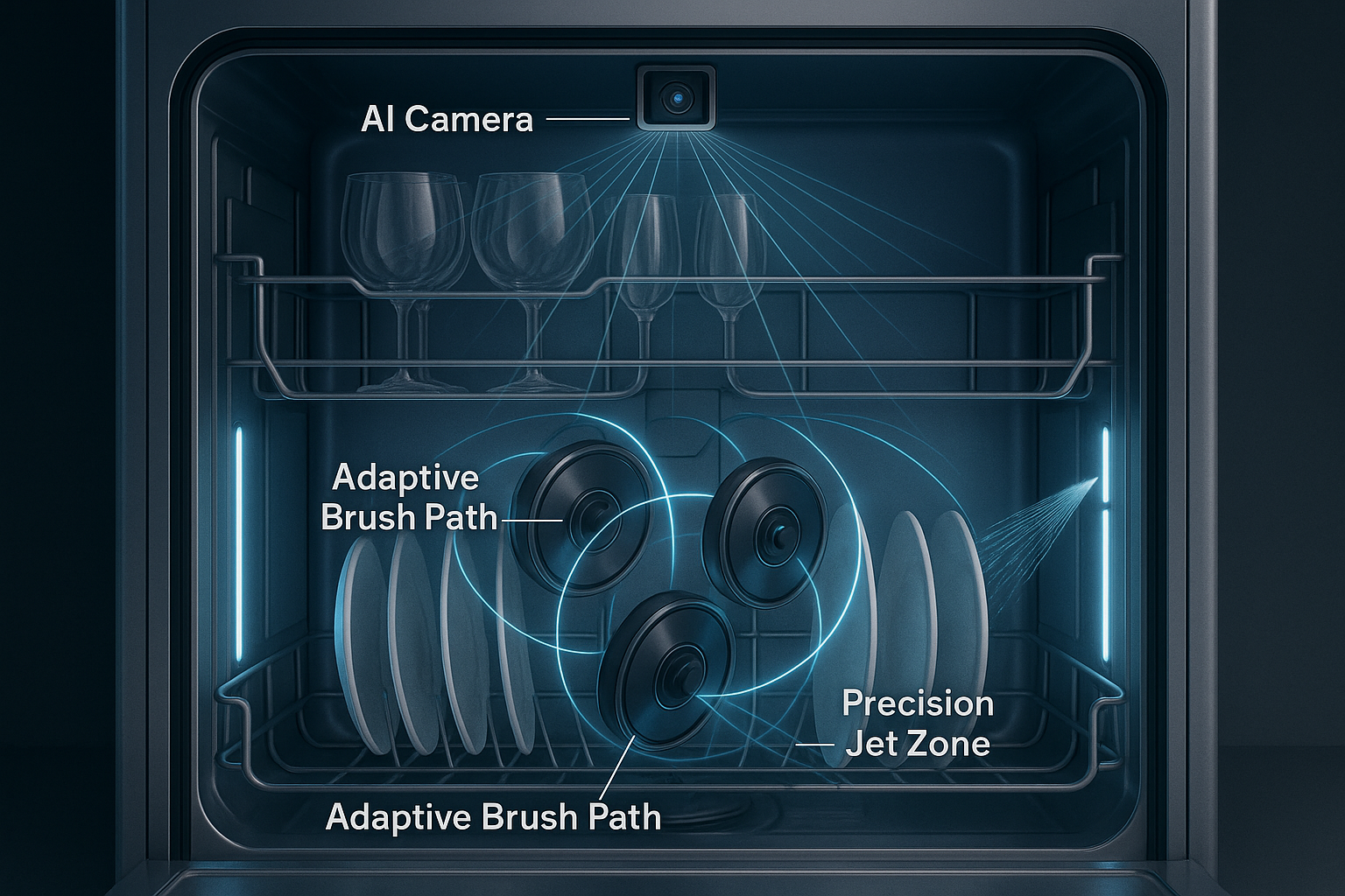 Adaptive brush paths and precision jet zones
